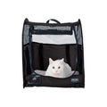 Black CarGo Pop-Up Kennel with mesh doors, featuring a white cat inside.