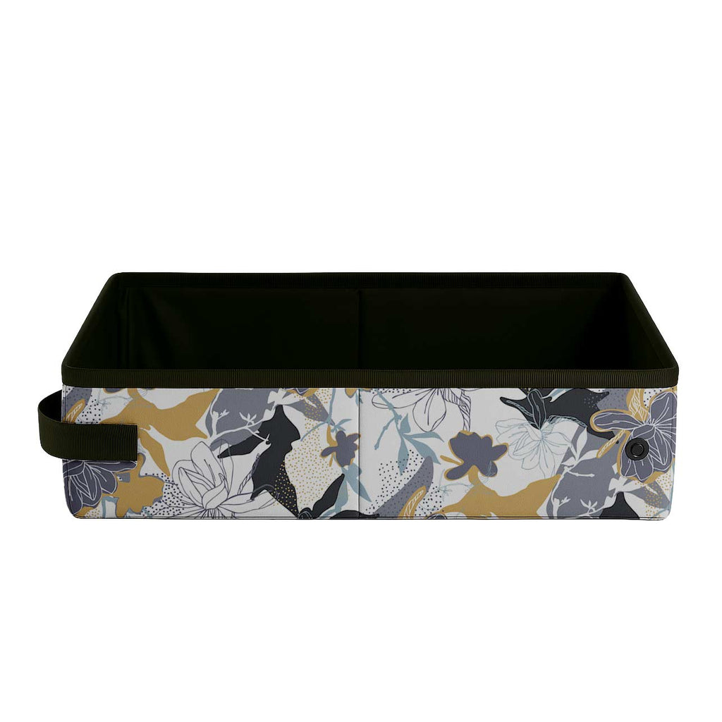 Midnight Bloom 2 Gallon SturdiBox with a gray, yellow, and black floral pattern on white fabric.