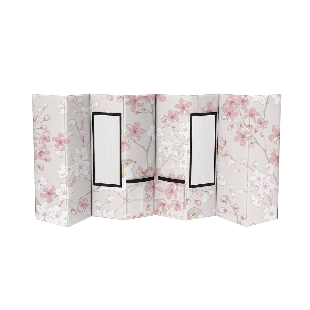 Sakura Nest Champion Pop-Up Kennel with pink and white cherry blossom print, black framed windows.