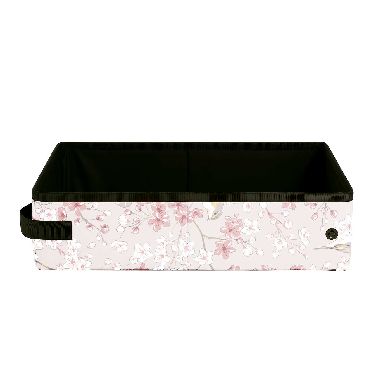 Sakura Nest collapsible storage box with pink cherry blossoms and birds on a light background.