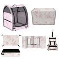 Pink Sakura Nest Champion Pop-Up Kennel bundle with matching grooming station, skirt, hammock, and accessories.