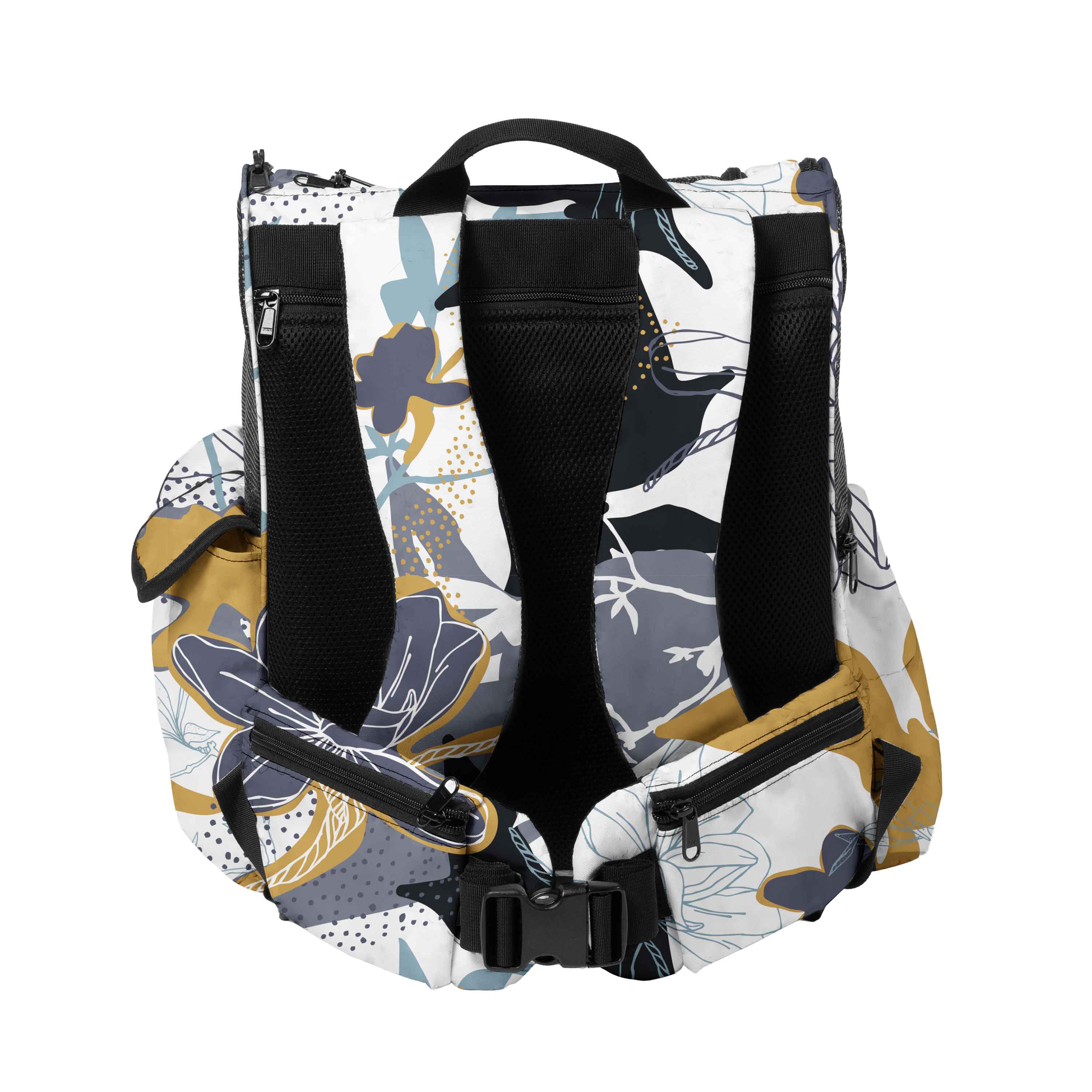 Everyday Pet Backpack with a limited edition floral print, padded straps, and mesh back.
