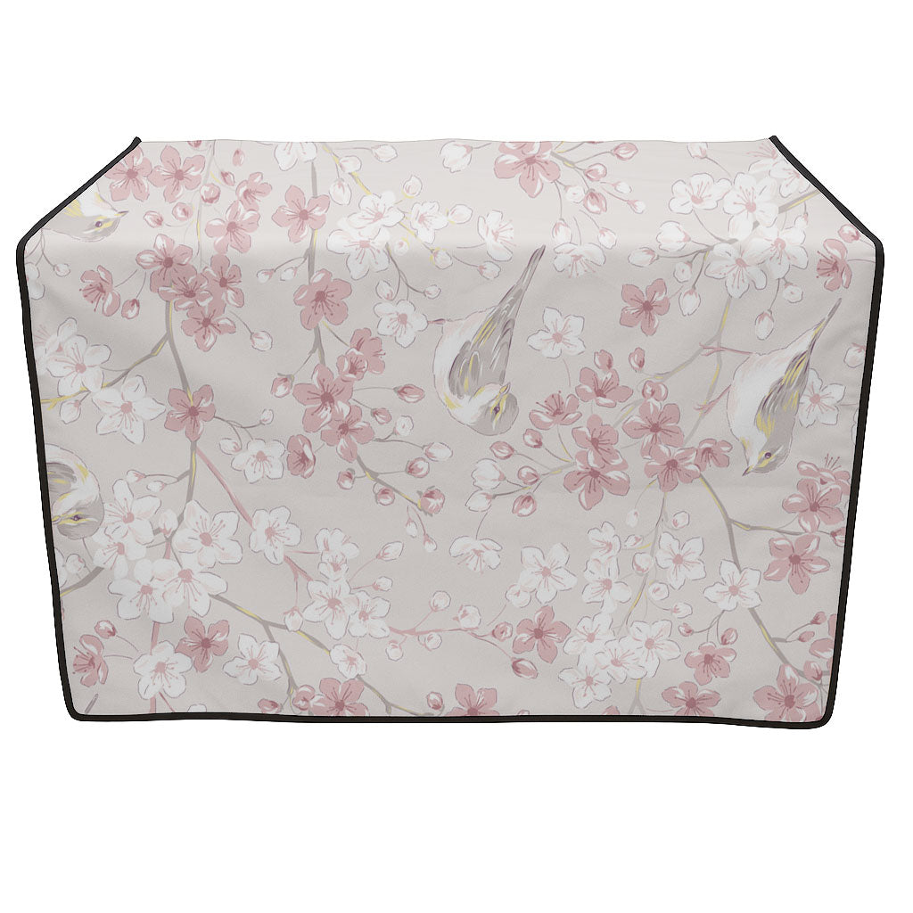 Sakura Nest EZ Drape with delicate pink and white cherry blossoms and small birds on a light beige background.