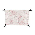 Beige microfiber pet hammock cover with pink cherry blossoms and small birds, featuring black adjustable cords.
