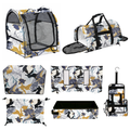 Midnight Bloom pet travel bundle: carrier, kennel, grooming station, skirt, toiletry bag, box, hammock, shelter pad, and drape with floral design.