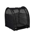 Black Sturdi Pop-Up Kennel, a modular portable pet carrier with mesh sides and zippered front door.