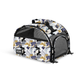 Limited Edition Tote'ster compact pet carrier with white, gold, and blue floral print, mesh panels, and top handle.