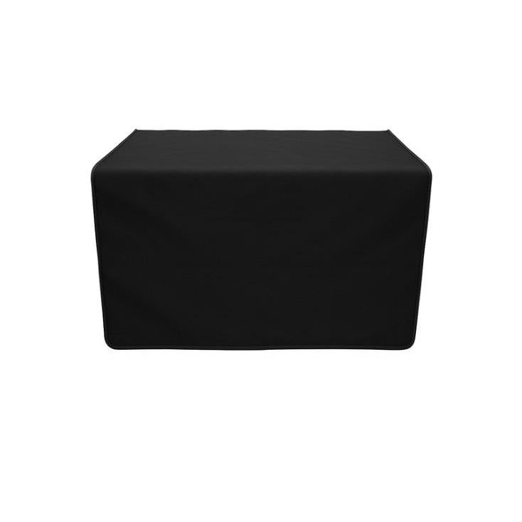 Sleek black grooming table skirt, water-resistant fabric, drapes over a table, no storage pockets.