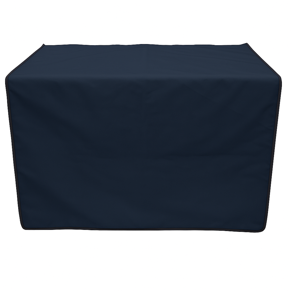 Navy blue water-resistant pet grooming table skirt, no pockets, with a black trim.