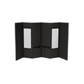 Black portable pet grooming station with two clear window panels and a sturdy, foldable design.