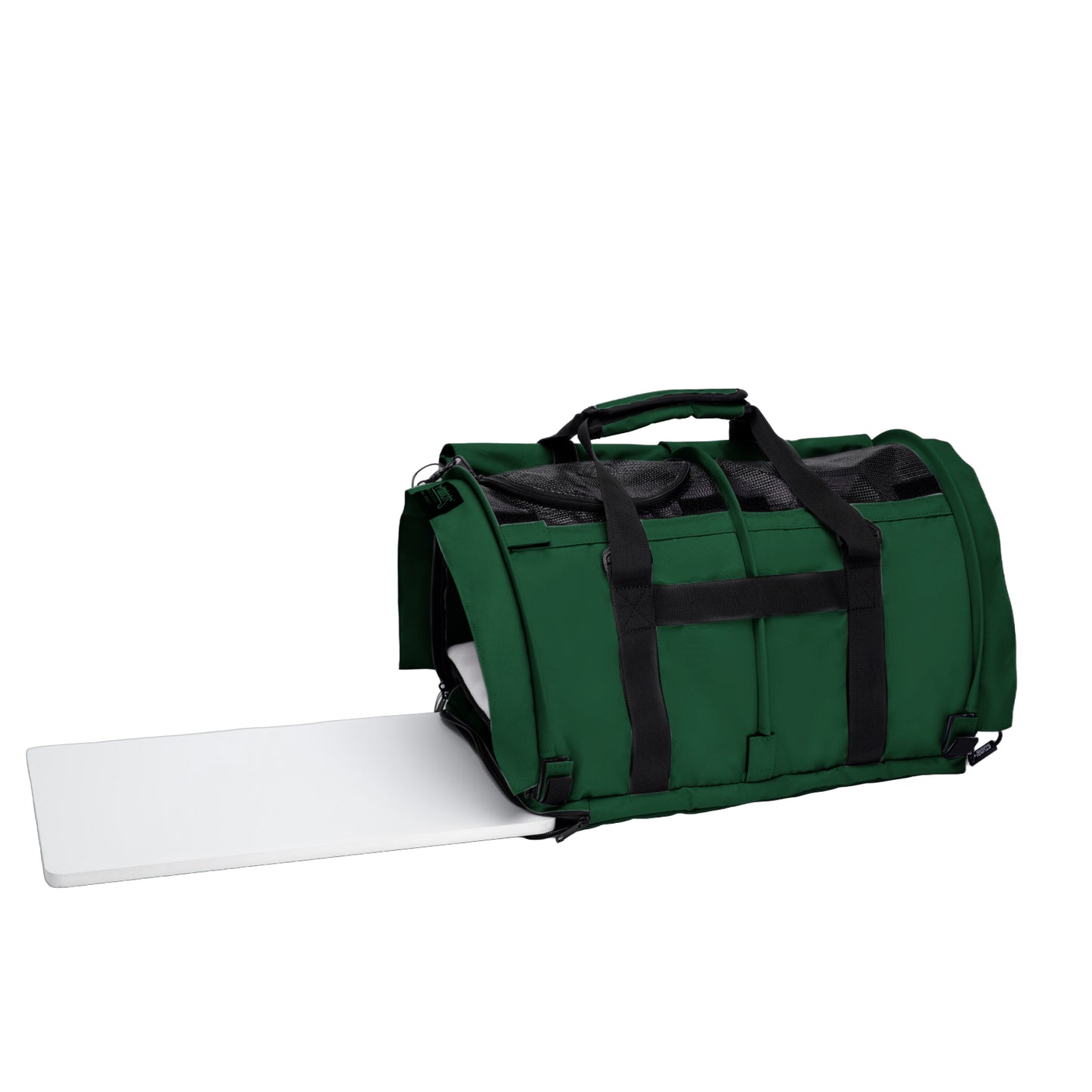 White foam core replacement base board sliding into a green SturdiBag pet carrier.
