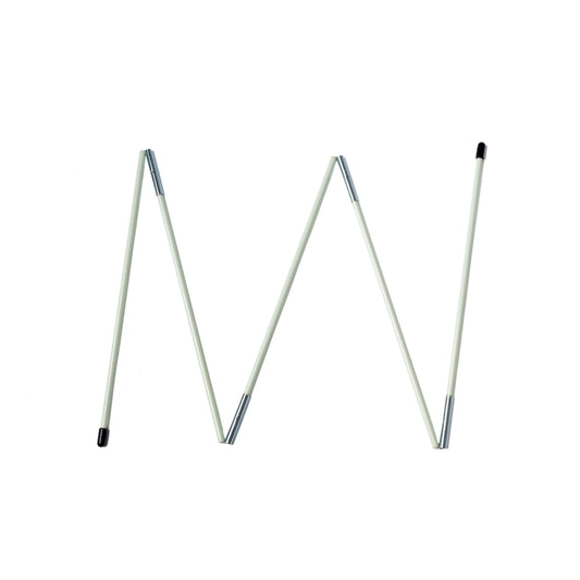 Folded light green fiberglass tent pole with silver connectors and black end caps.