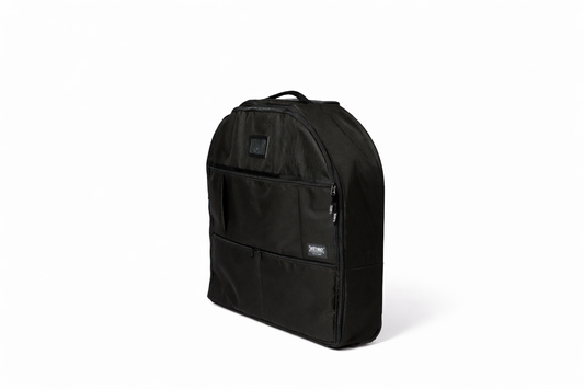 Black 600D polyester rolling luggage bag for pop-up kennels, with zippers and front pockets.