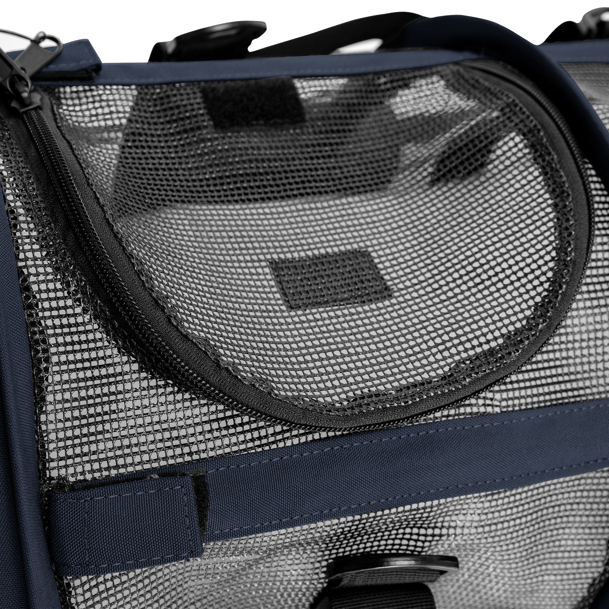Navy blue SturdiBag All Mesh Pet Carrier with a zippered top opening and breathable mesh panels.