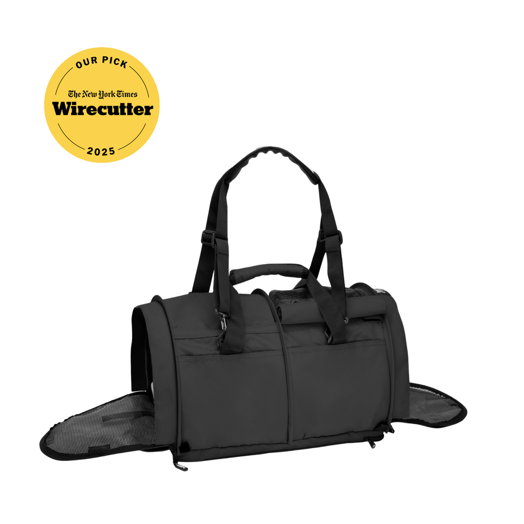 Black SturdiBag Pro 3.0 soft-sided pet carrier with mesh panels and top handle, Wirecutter's pick.