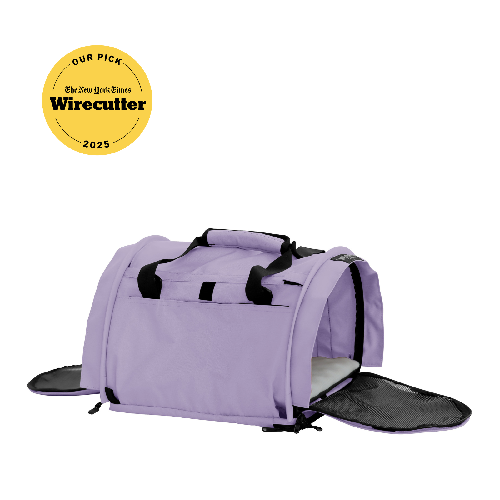 Lavender SturdiBag Pro 3.0 soft-sided pet carrier with mesh panels and open top entry.