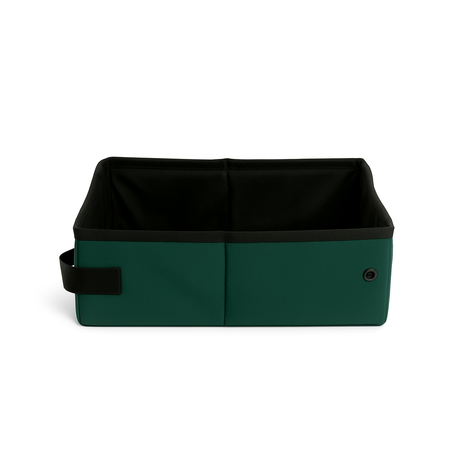 Dark green collapsible SturdiBox portable litter box with black interior and handle.