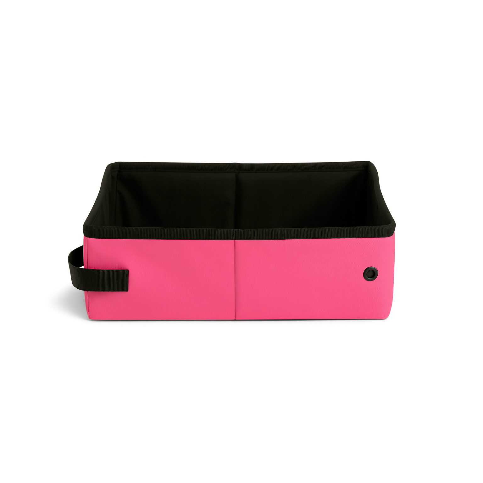 Pink SturdiBox portable litter box, collapsible and waterproof, with black interior and handle.