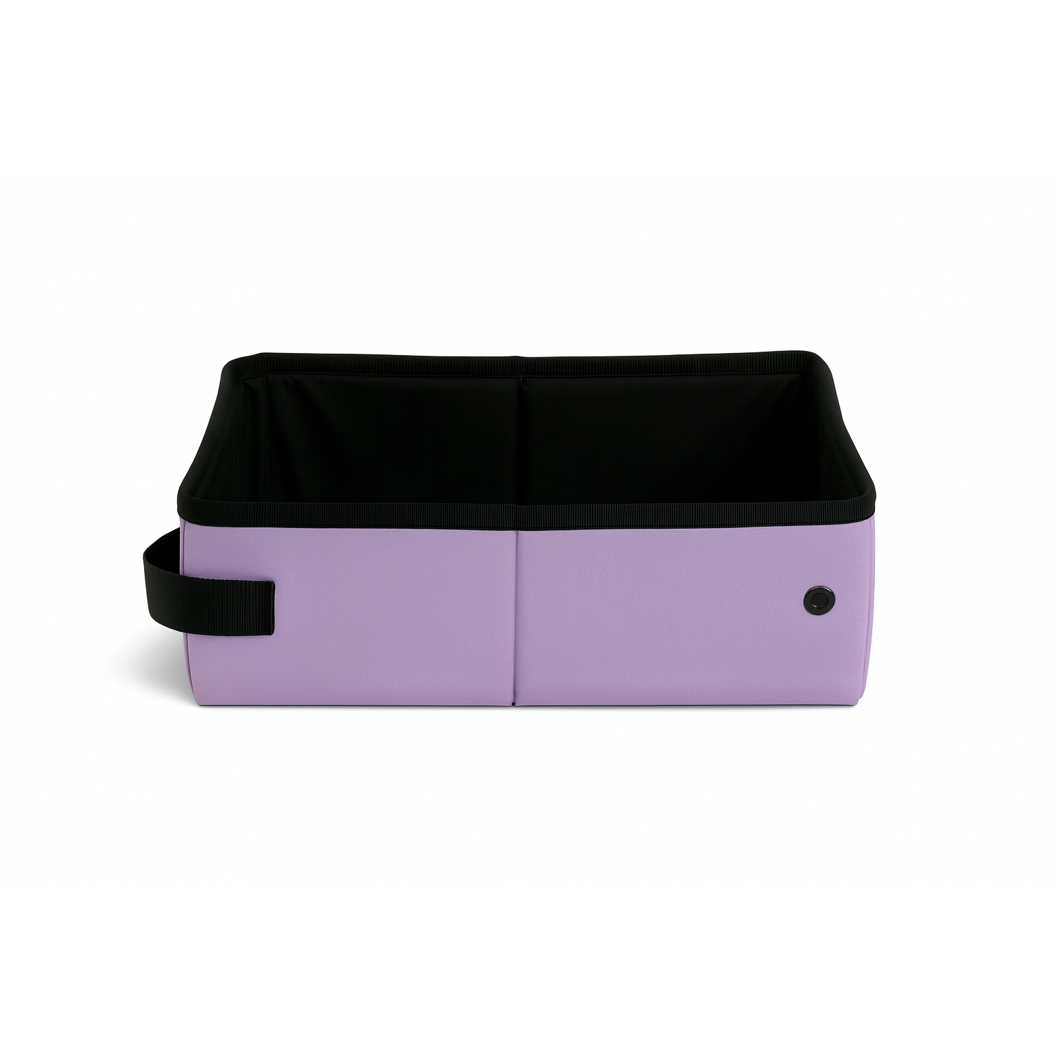 Lavender SturdiBox portable litter box, collapsible and waterproof, with black trim and handle.