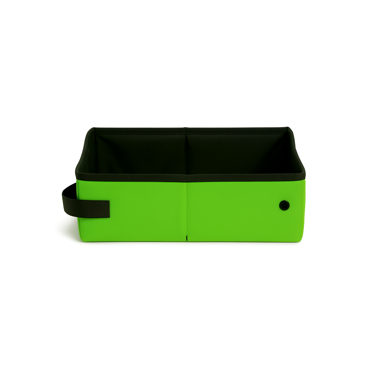 Lime green SturdiBox portable litter box with black trim and handle, open and ready for use.