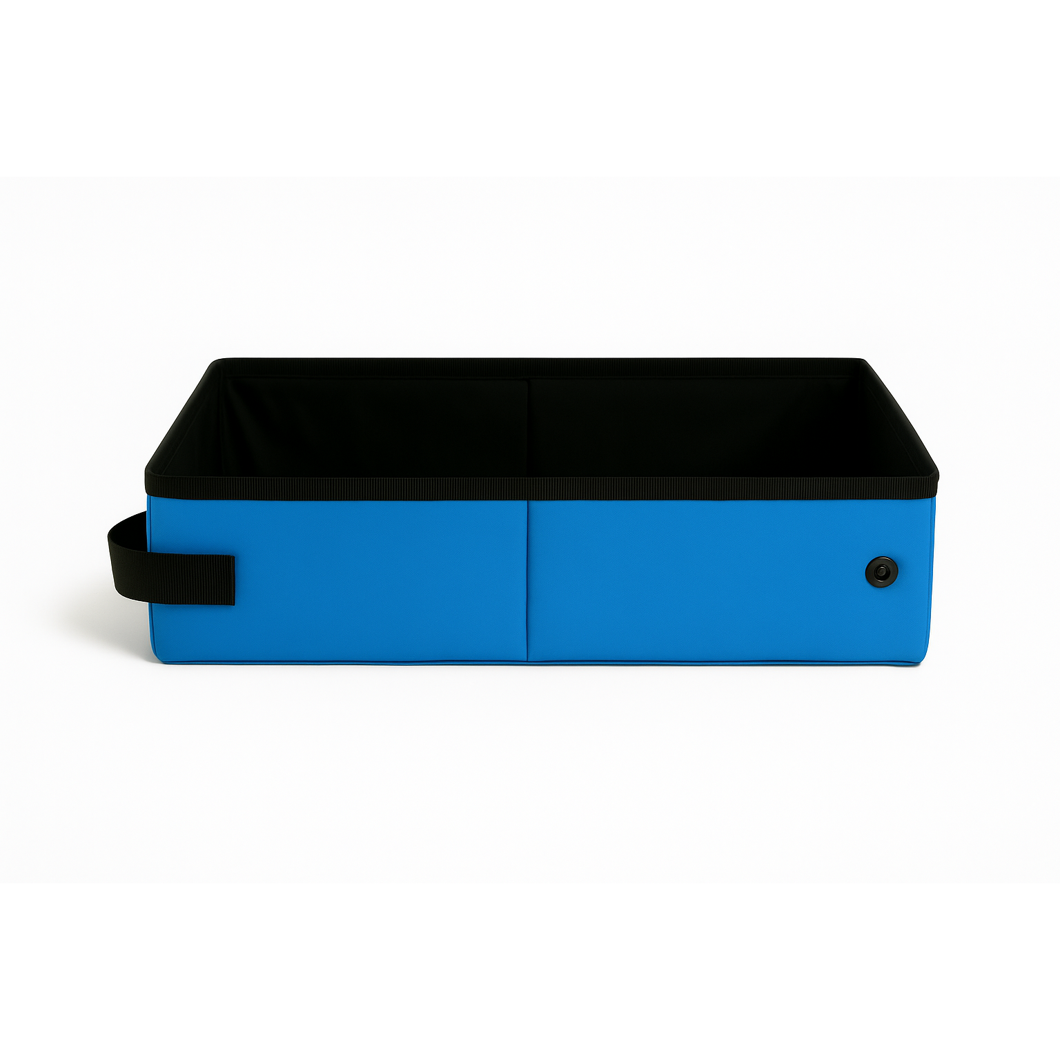 Blue SturdiBox portable litter box, collapsible and waterproof, with black interior and handle.