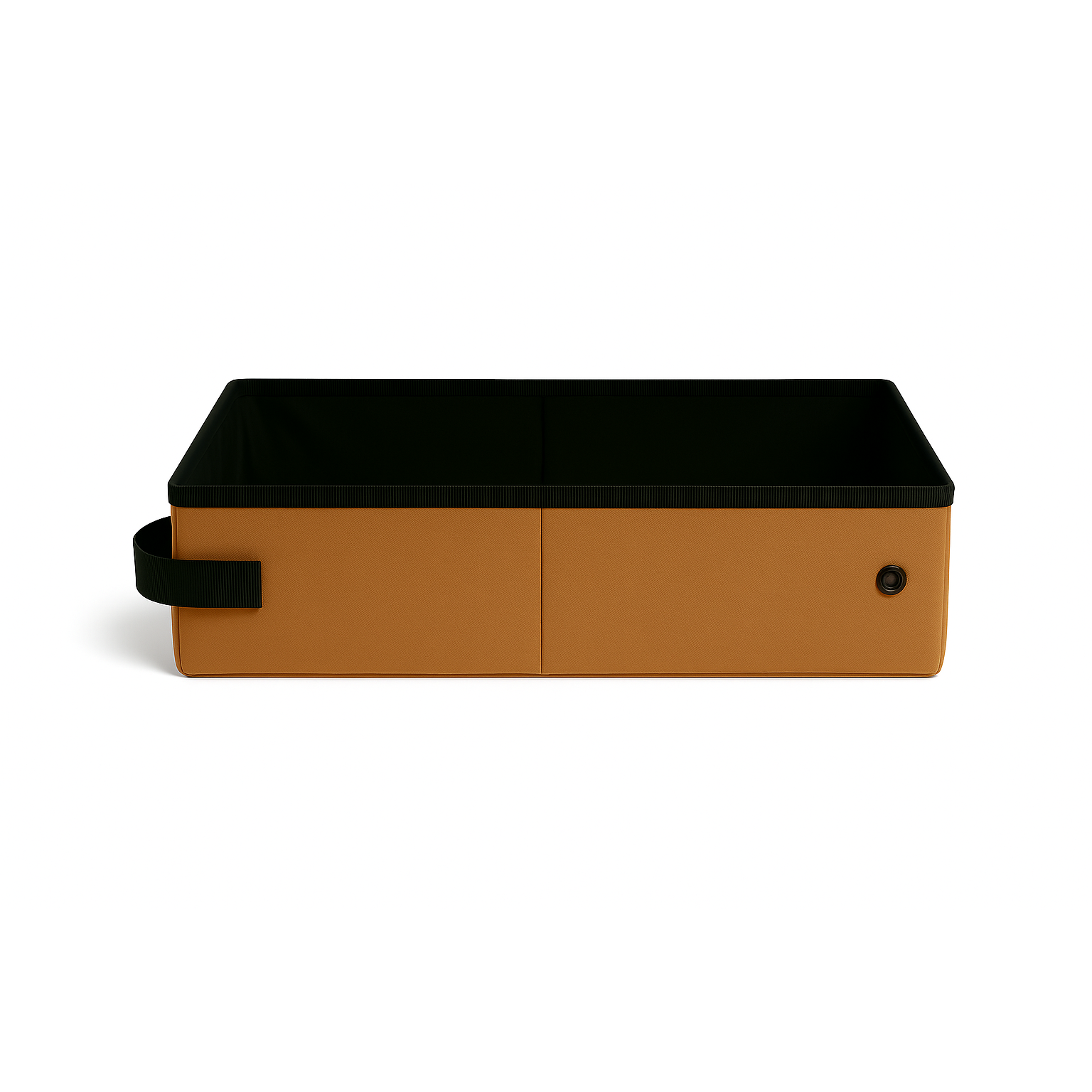 SturdiBox portable litter box: collapsible, rectangular, brown exterior with black interior, and a black handle.