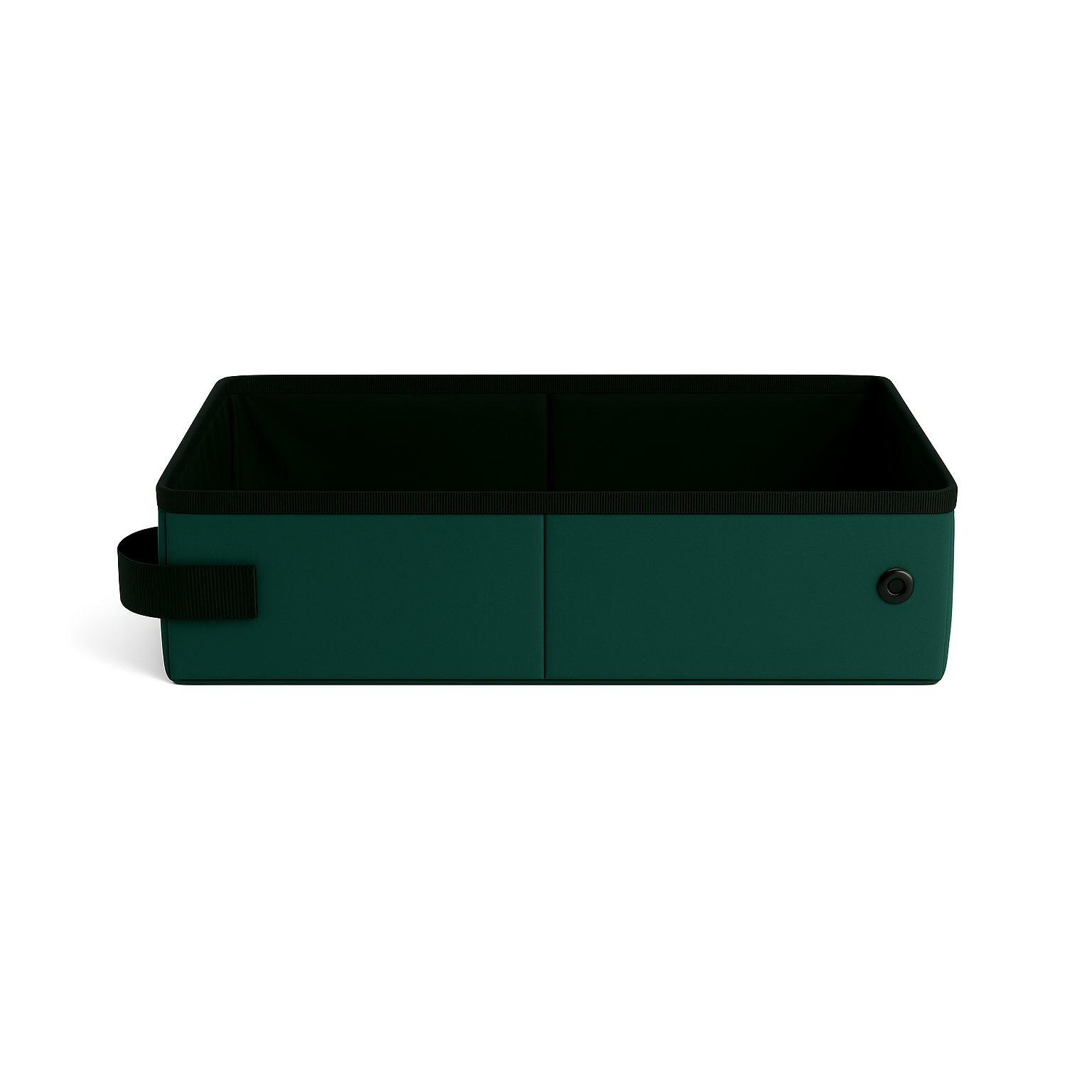 Dark green collapsible SturdiBox portable litter box with black trim and handle.