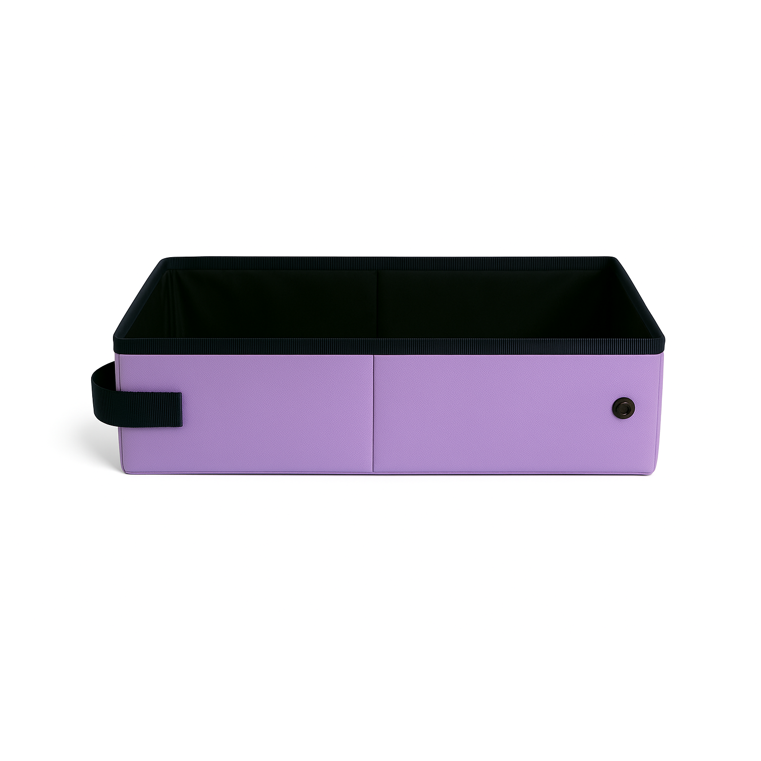 Lavender SturdiBox portable litter box, collapsible and waterproof, with black trim and handle.