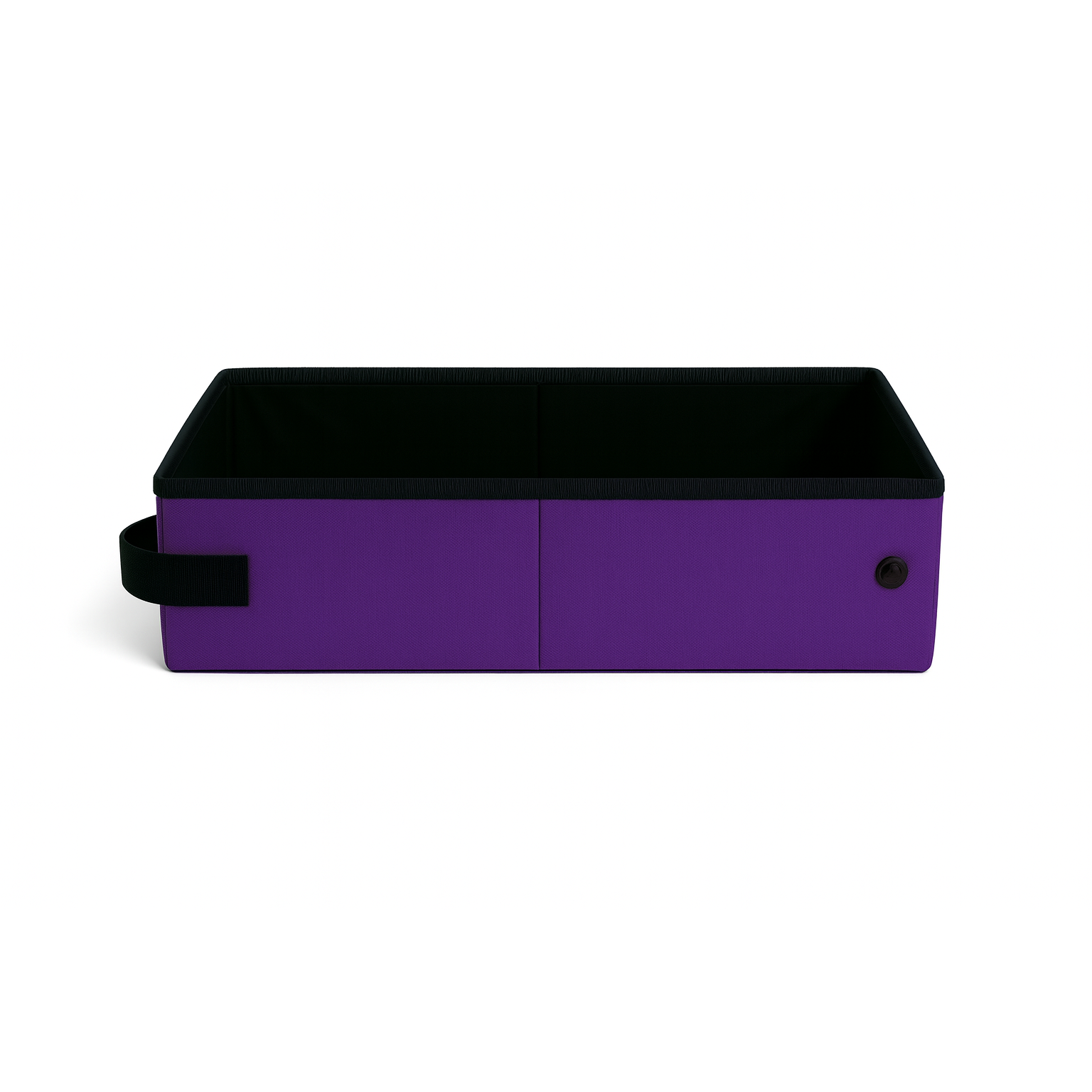 Purple SturdiBox portable litter box, rectangular, with black trim, handle, and snap closure.