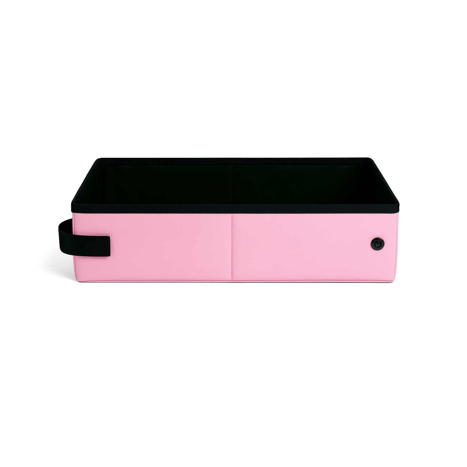 Pink SturdiBox portable litter box, collapsible and waterproof, with black trim and handle.